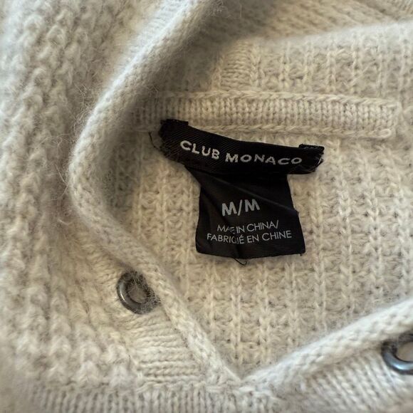 Club Monaco Heather Gray Cashmere/Lambswool Blend Waffle Knit Hooded Sweater SzM - Picture 5 of 12